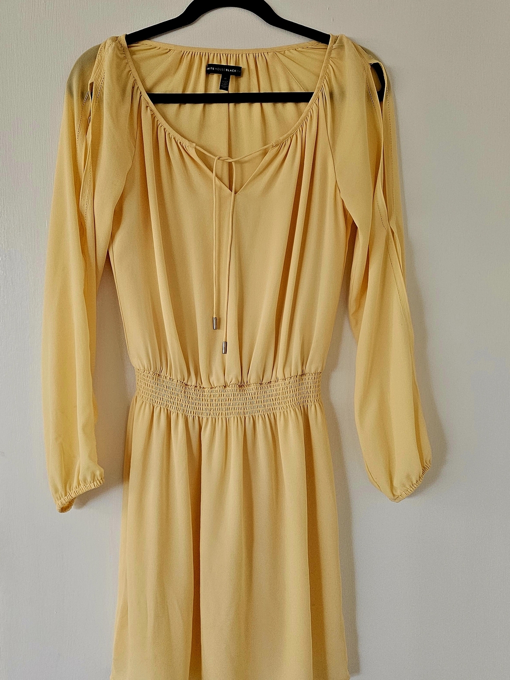 Yellow Long-Sleeve Smocked Waist Dress